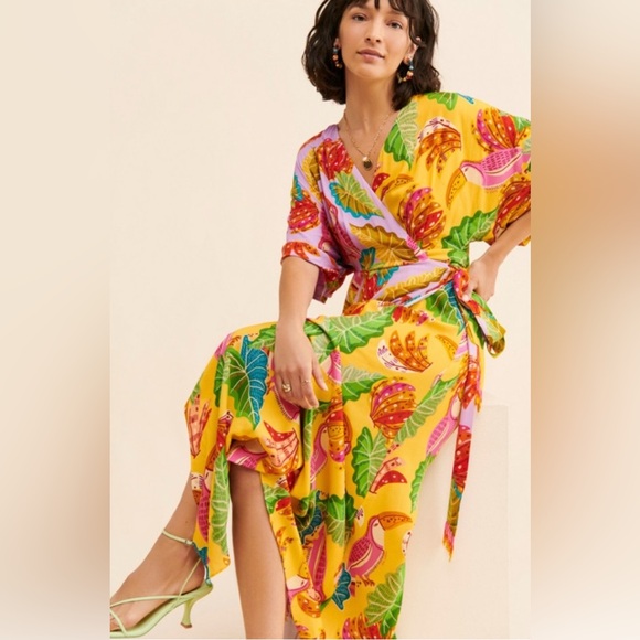 FARM Rio Purple and Yellow Beaks and Bananas Wrap Maxi Dress - Picture 1 of 7